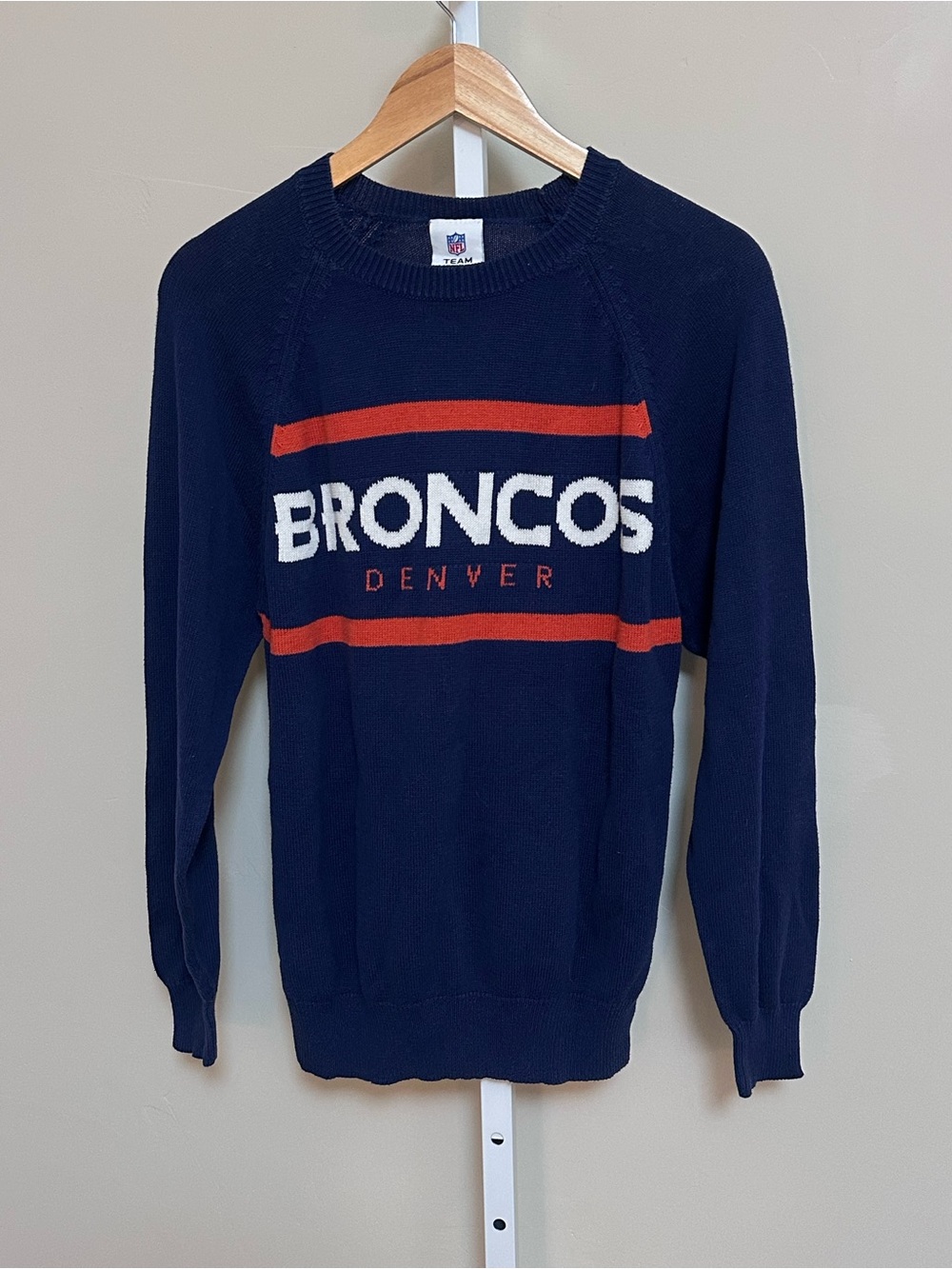 Vintage Denver Broncos NFL Knit Sweater Navy Orange Crewneck